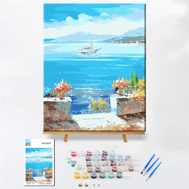 Paintido Diy Digital Painting Seascape Oil Paint, There Are Seven Colors, Adult With Brush
