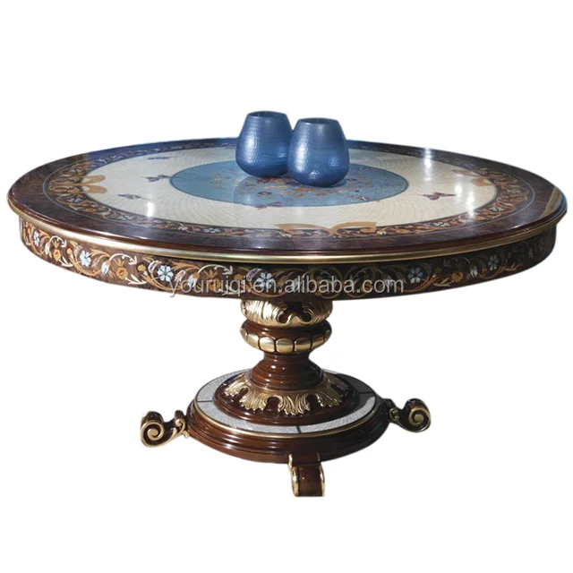 Fabulous Carved Wood Sea Shell Dining table, European Style Marquetry Inlaid Dining Table for Luxury Grand Hall