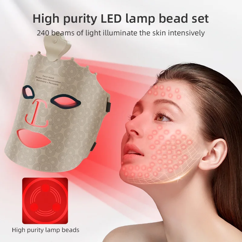 Popular Products 2024 Portable Led Face Mask 7 Colors 630nm Skin Care Silicone Led Light Beauty Facial Face Mask Light Therapy