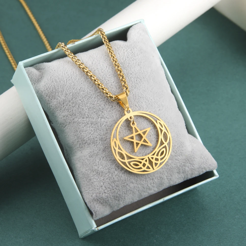Vintage Stainless Steel Celtic Knot Charm Jewelry For Women Pentagrams Pendant Necklace Real Gold Plated Pentacle Charms Gifts