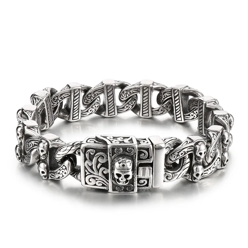 316L Stainless Steel Chunky Men Skeleton Bracelet Horror Scary Gothic Bracelet Halloween Jewelry Skull Bracelet