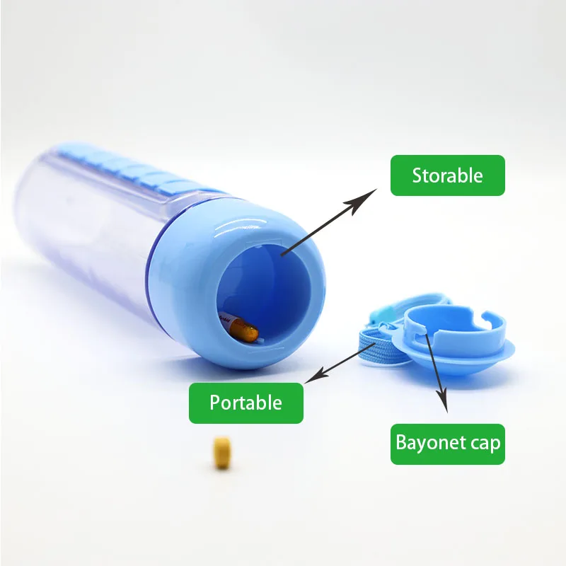 350ML Capsule Shape 7 Days Pill Organizer Case Portable Water Bottle Detachable magnetic attraction Drinking Bottle with Time
