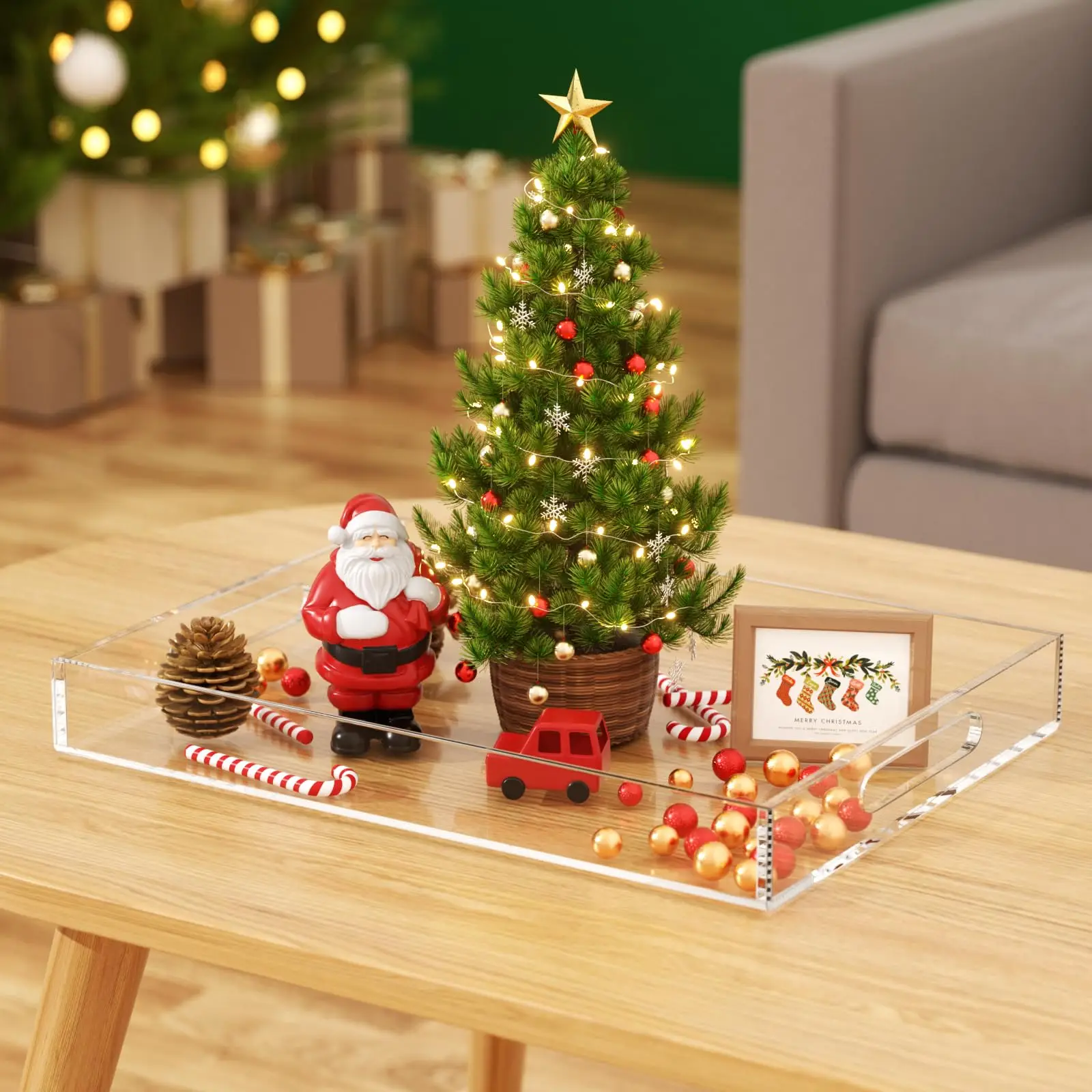 Factory wholesale kitchen organizer wedding decoration Coffee Table Wine Cup Acrylic Decorative Tray Organiser for home kitchen
