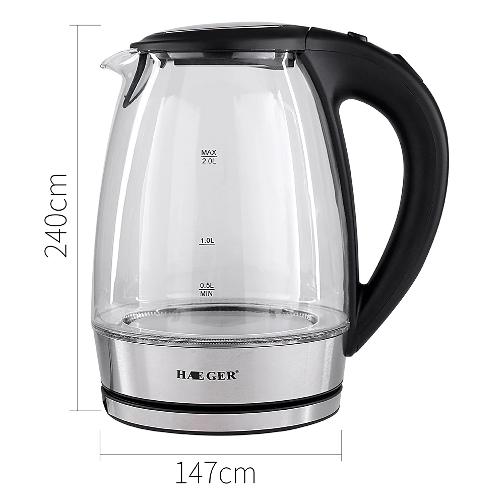 2000W High Borosilicate Glass Electric Water Kettle 2 Liter Cordless Hot Boiler with LED