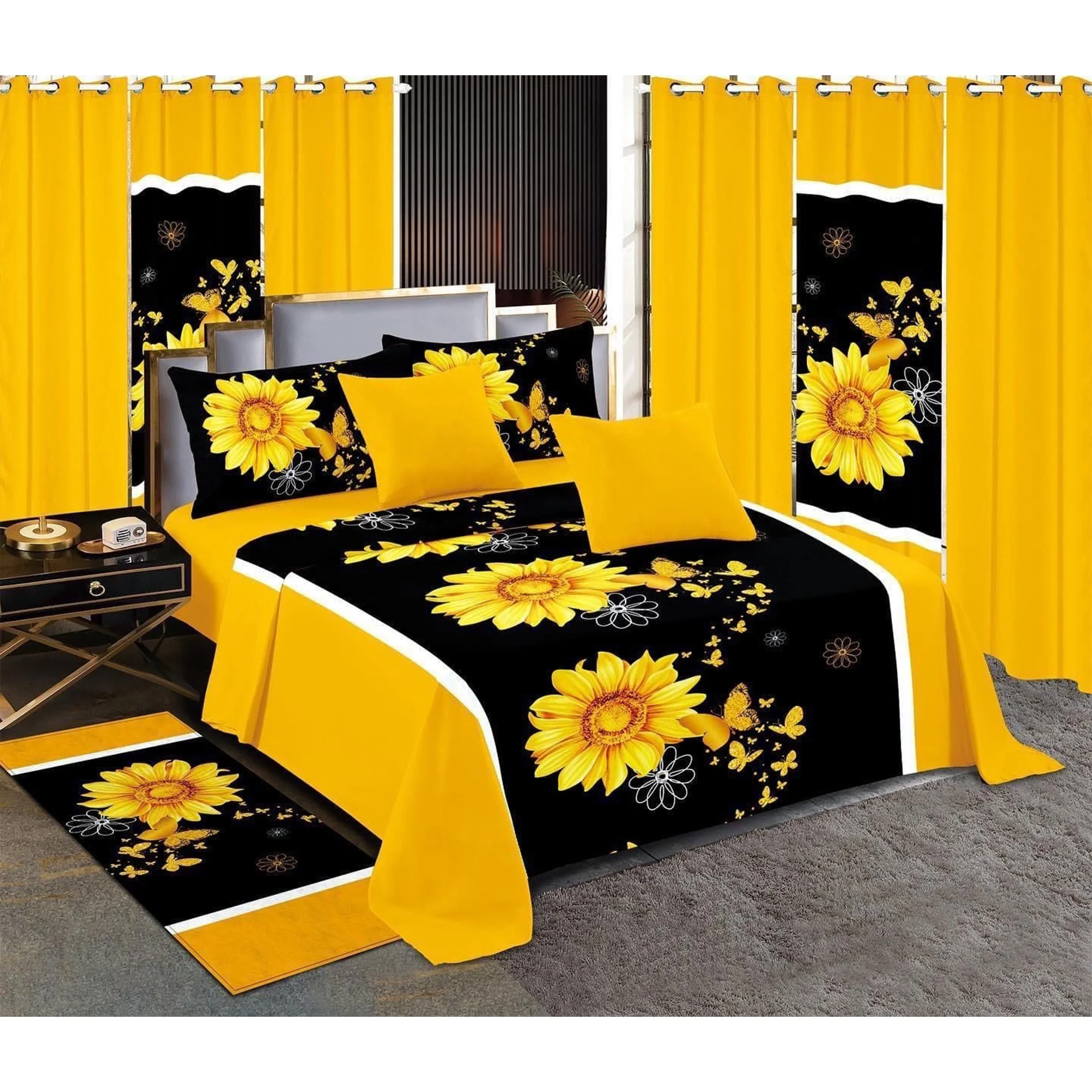 Good Quality bedding sets with matching curtains home Bedsheet Cotton Bedskirt King Size 13 piece in stock