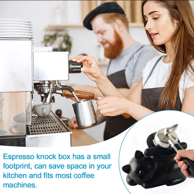 Barista Tools Cat-shaped Cute  Coffee Grounds Container Mini Knock Box Drawer with Rubber Bar Espresso Coffee Knock Box