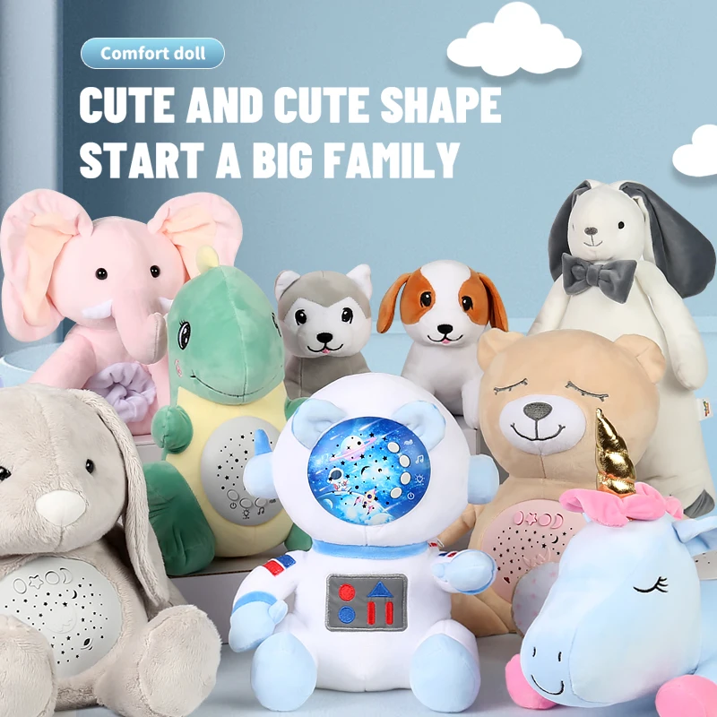 Stuffed Animals Toys with Night Light and Star Astronaut Space Plush Infant Slumber Buddies With Noise Starlight Projection