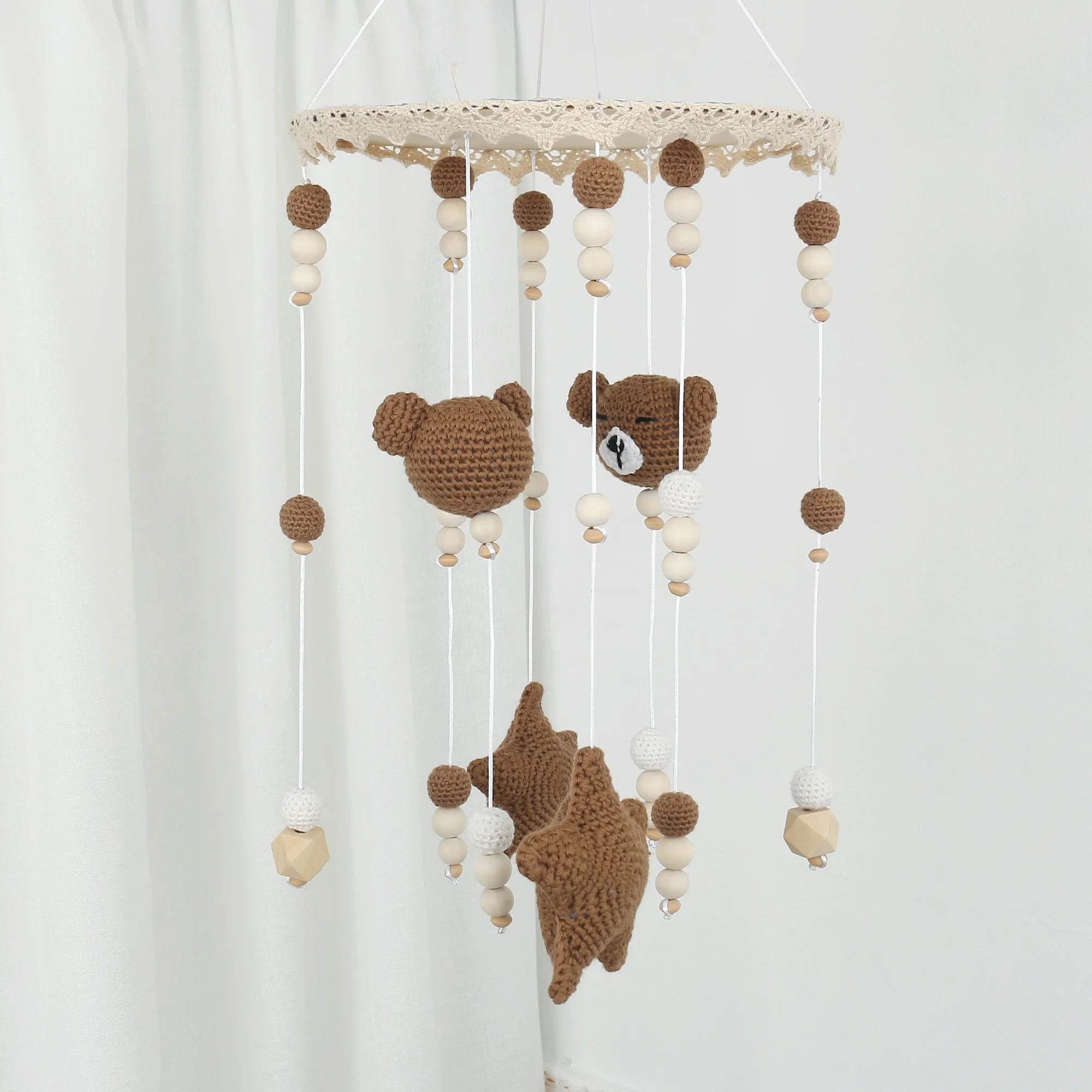 Ins Hot Sale Handmade Environmental Protection Plush Cute Crochet Animal  Crib Mobile Baby Mobile Toy