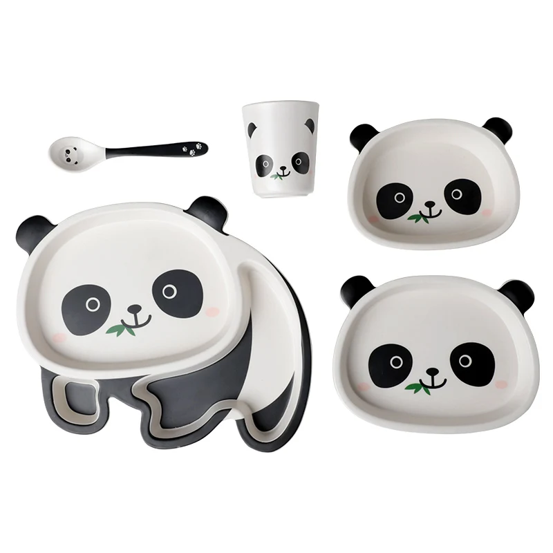 Hosen Two Eight Drop Shipping Customized Durable Bamboo Fiber Kid Tableware Sets Plastic Baby Cup+Plates+Fork+Spoon