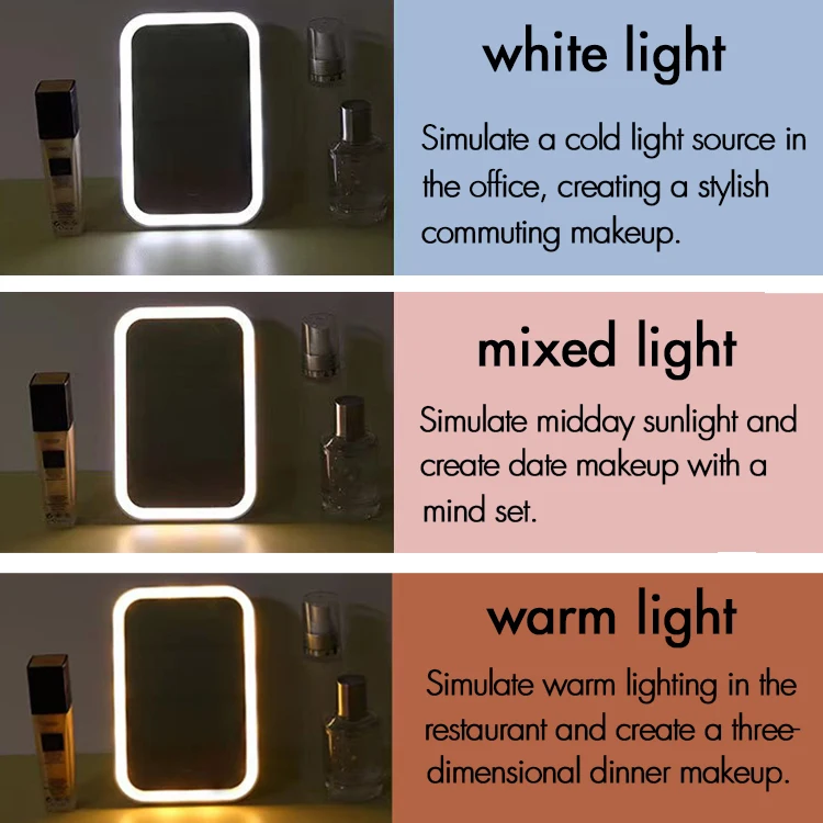 Standing Led USB Rechargeable Smart Desktop Tabletop Small Square Cosmetic Vanity Makeup Mirror With Led Light