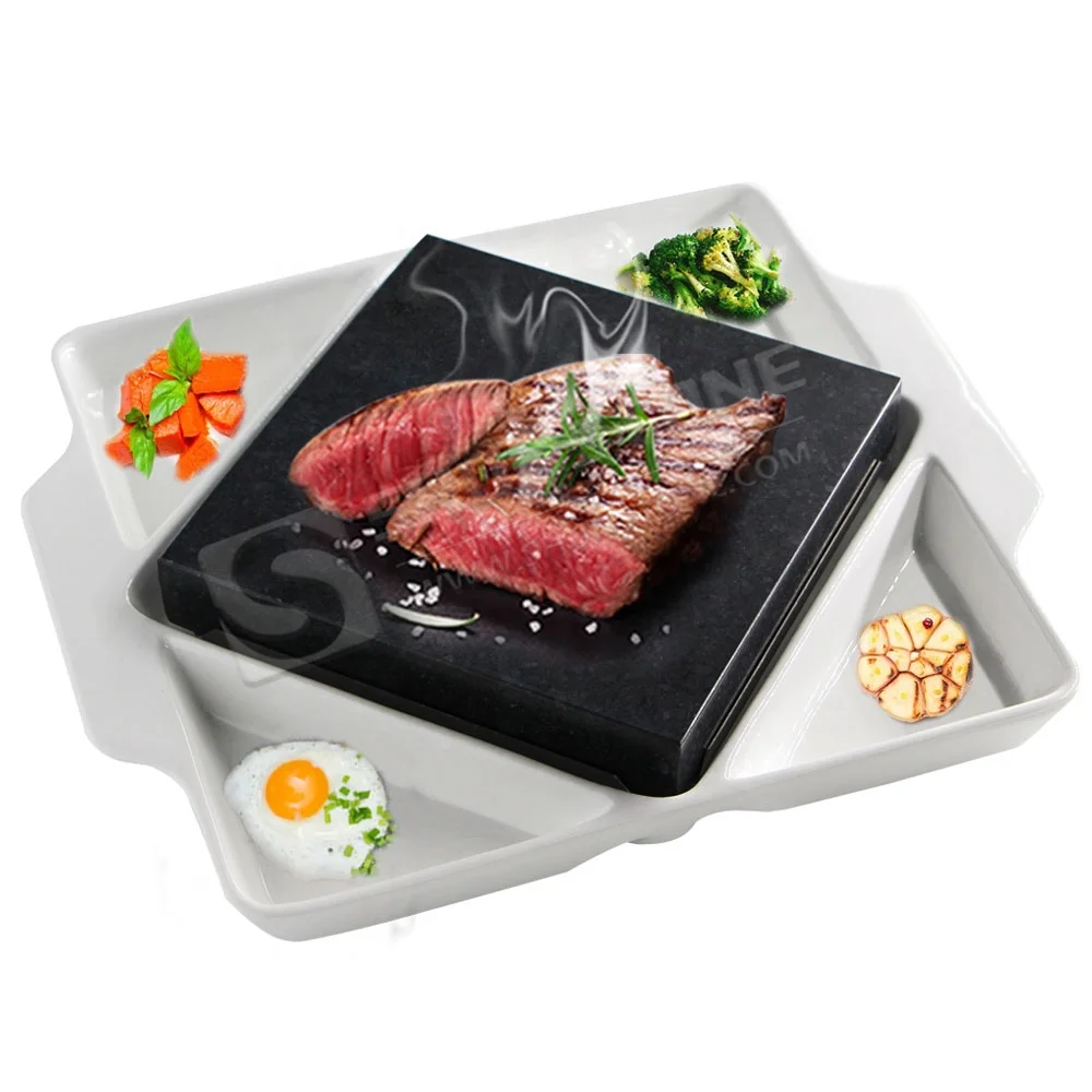 2021 SHUNSTONE Lava Rock Cooking Stone Set Grill Set Tabletop Indoor BBQ Stone Ceramic Side Dishes