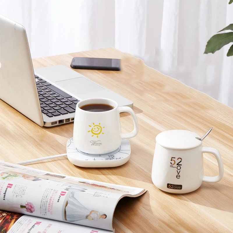 Temperature Usb Gift Box Heated Wireless Smart Warmer Black Heating Electric Ceramic Battery Coffee Coaster Cup Warmer Set Mug
