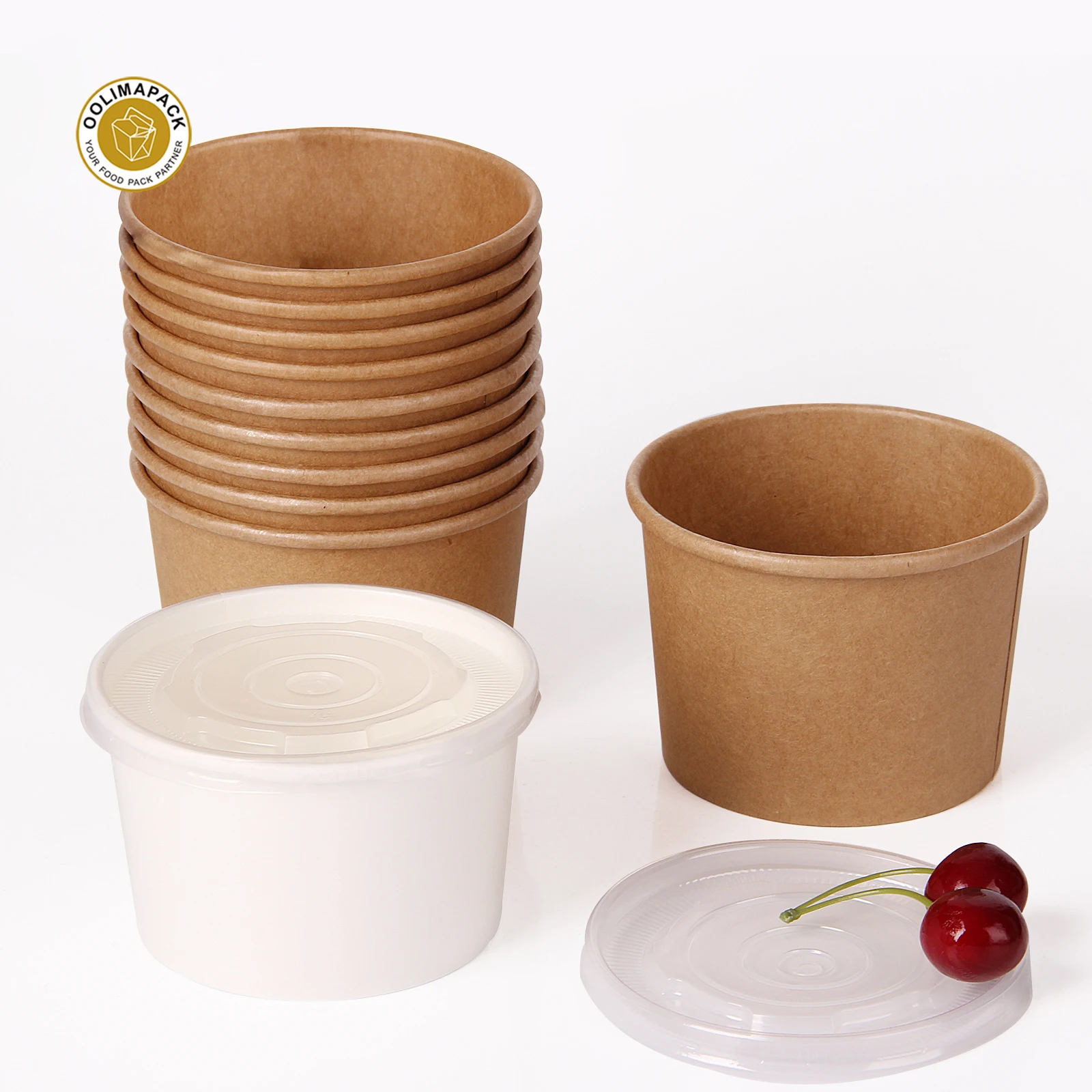 16oz brown paper soup cup with lid,26oz paper bowls and lids,soup cup with pp lid