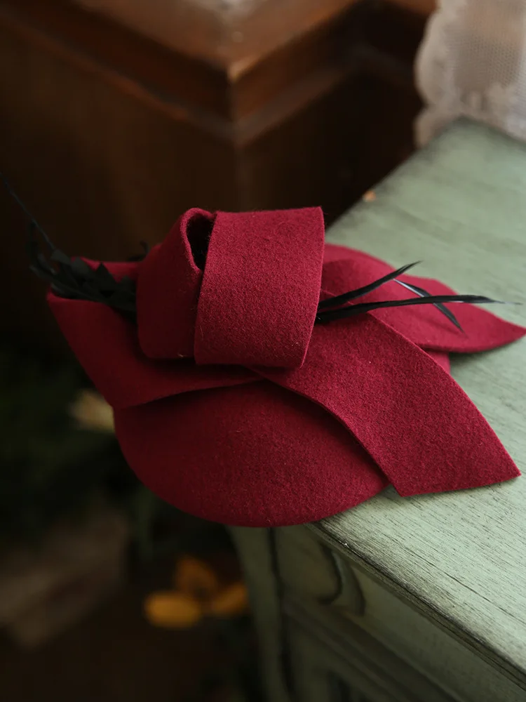 Top Seller England Style Women Elegant Bowknot Pillbox Fedora Party Wedding Ladies Winter Ceremonial Hat Wool Hat