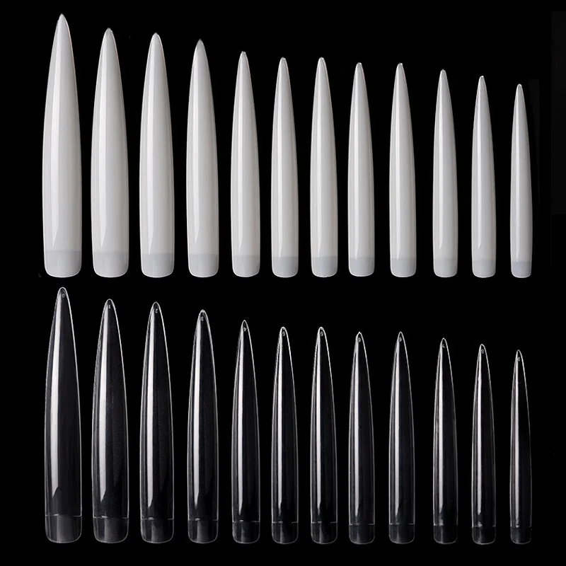 120PCS Extra Long Pointed False Nail Tips Sharp Oval Artificial Press on False Nails for Nail DIY Salon Performances