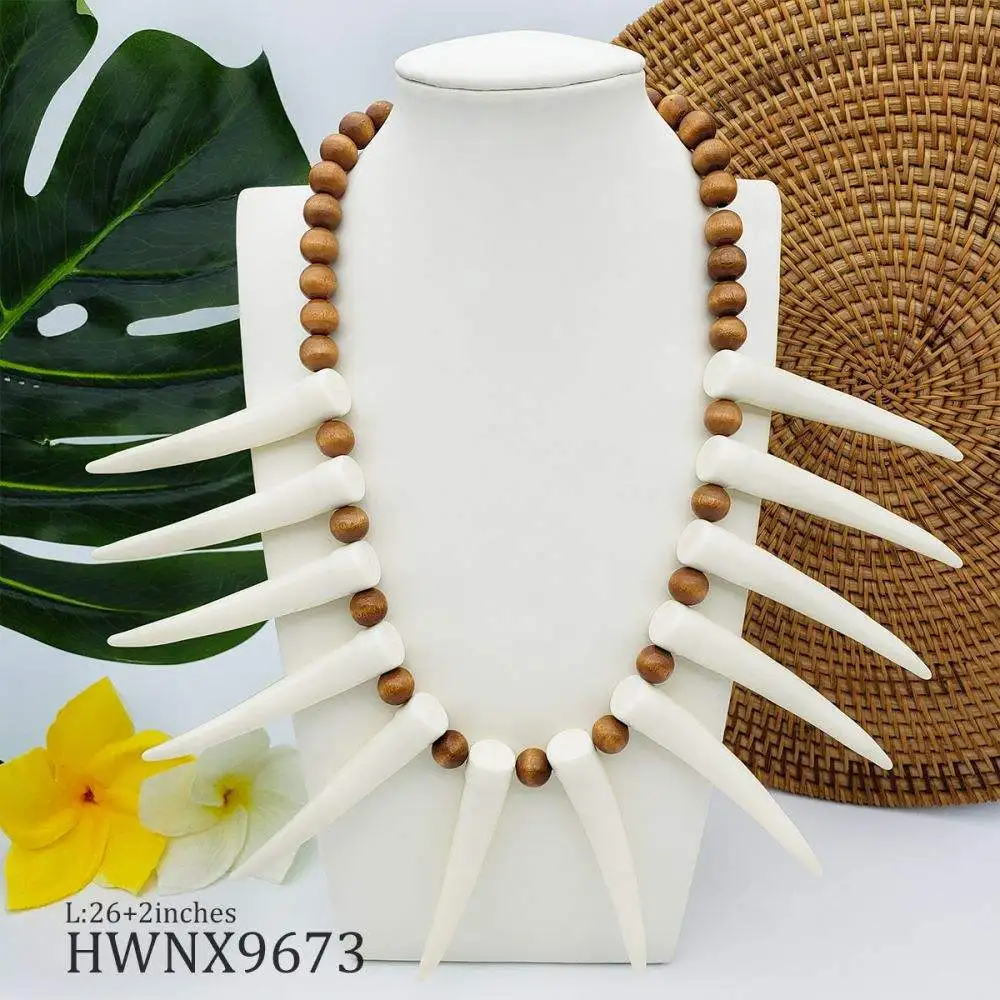 DAIHE Hawaiian Niche Design Tribal Style Beaded Bull Horn Necklace Retro Shell Beads Collars Necklace