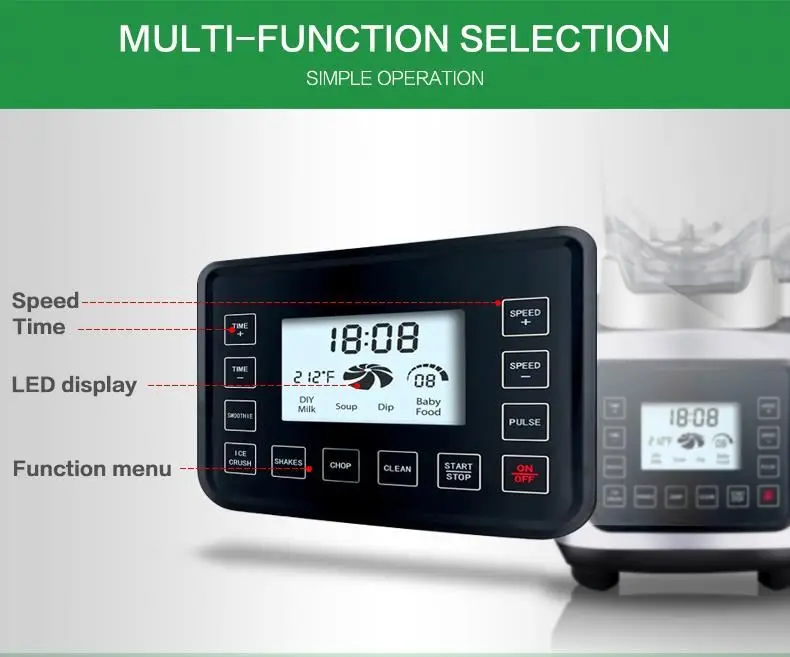 2000w Tritan jar fruit LCD display preset program fruit blender with GS,LFGB,EMC,ERP,REACH,ROHS