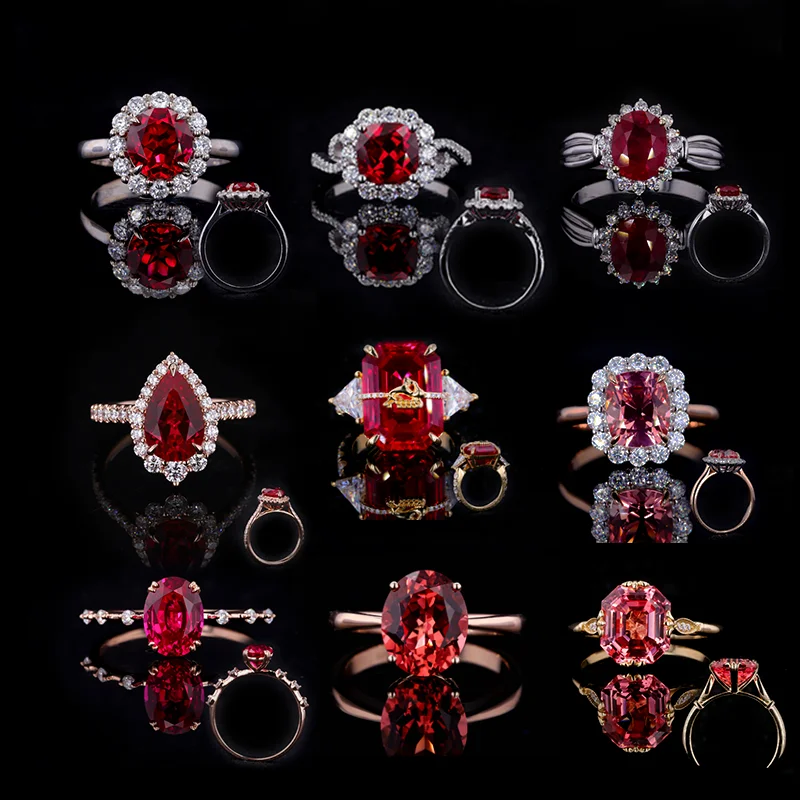 Colorful Diamond Wedding Band Jewelry Red Ruby Sapphire Gemstone 14K Solid Gold Wedding Ring