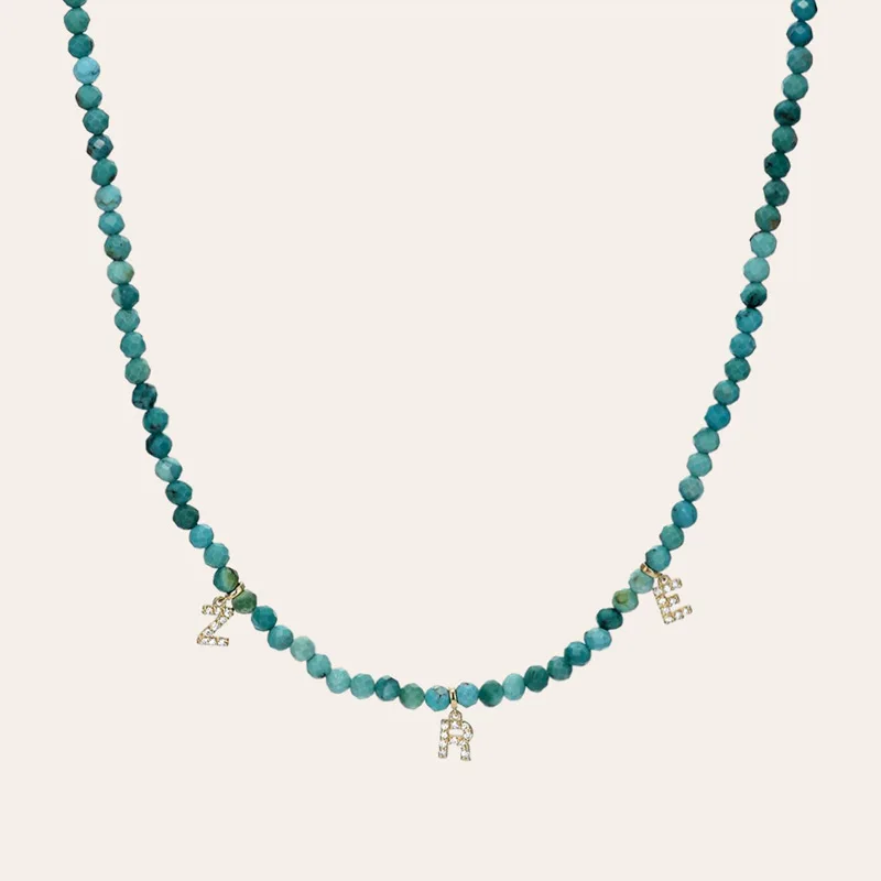 Ювелирные изделия ручной работы на заказ женское ожерелье из натурального драгоценного камня малахита бирюзы жемчуга бисера с алмазной рамкой и надписью