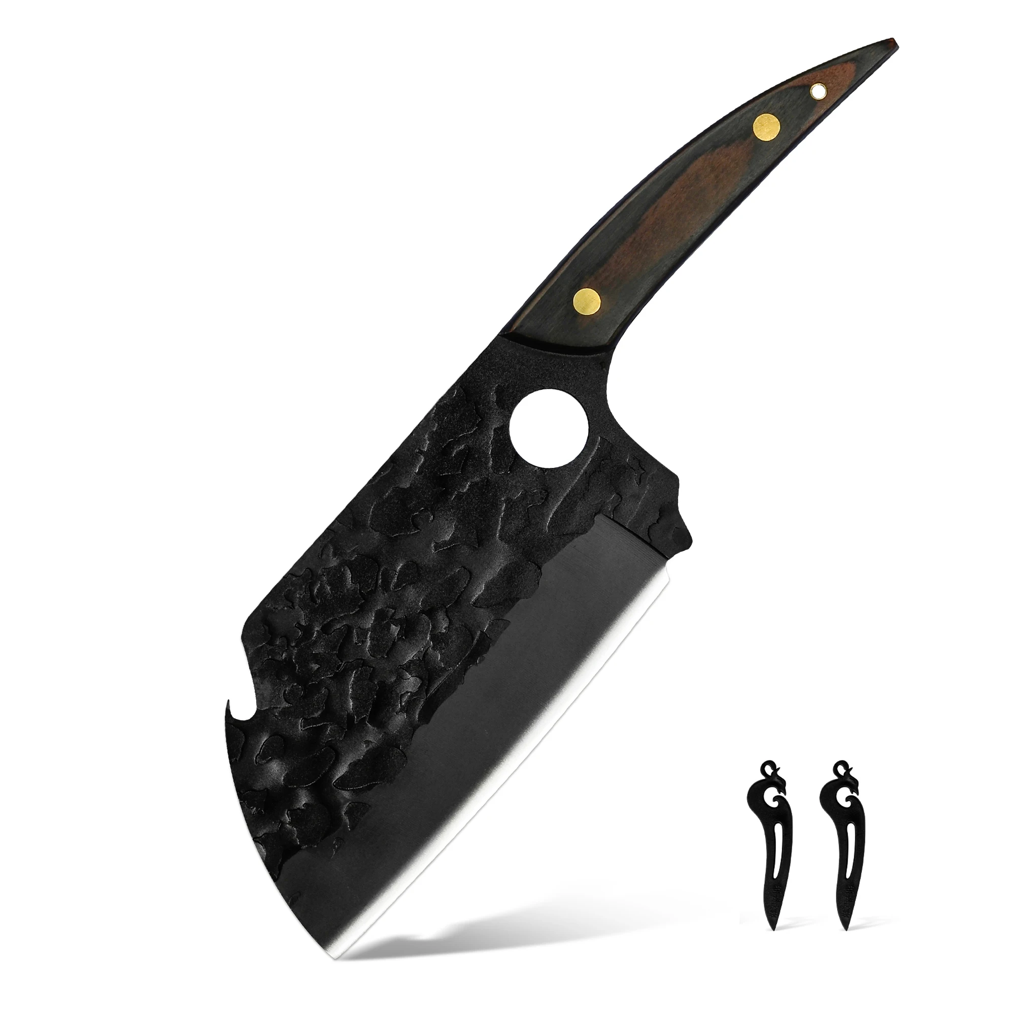 Xingye Yangjiang Wholesale Knives Hammer Finish Effort Saving Hole Blade Stainless Steel 7 Inch Chef Black Kitchen