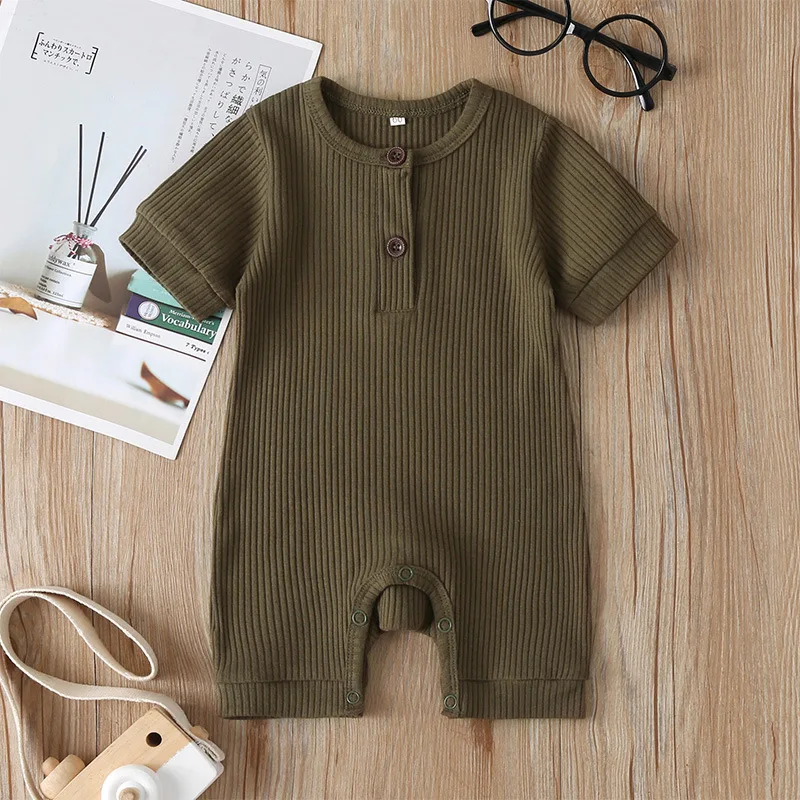 
Manufacture direct sale kids romper clothes summer short sleeve cotton jumpsuit pure color baby romper 