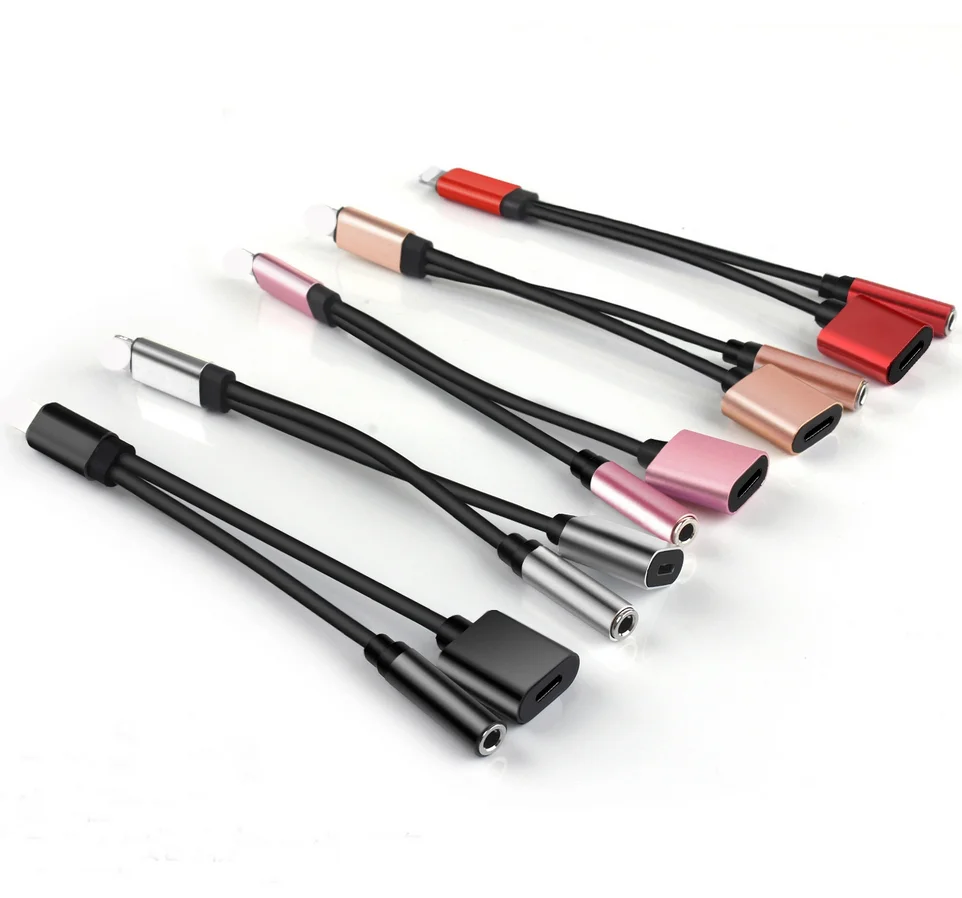 For 8pin to 3.5mm 2 in 1 Aux Headphone Audio Jack Charger Cable Adapter For iPhone7/8/X/XR/11
