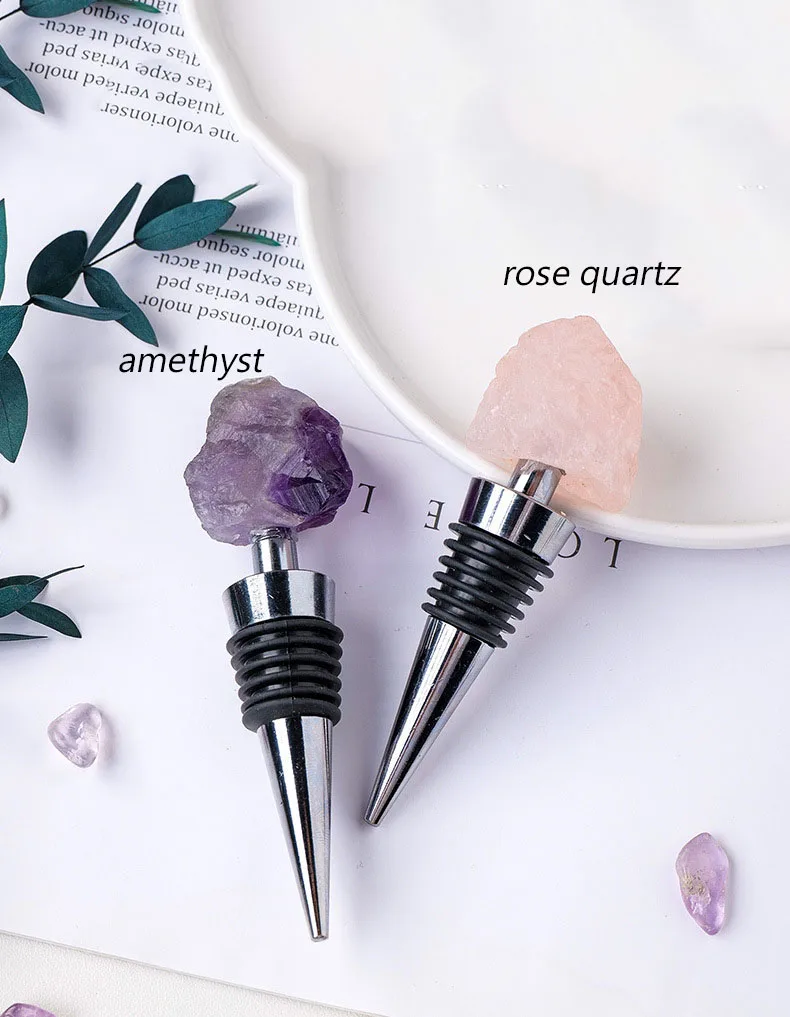 wholesale Crystal natural stone rose quartz amethyst raw wine cork Sealing Plug creativity gemstone ornament