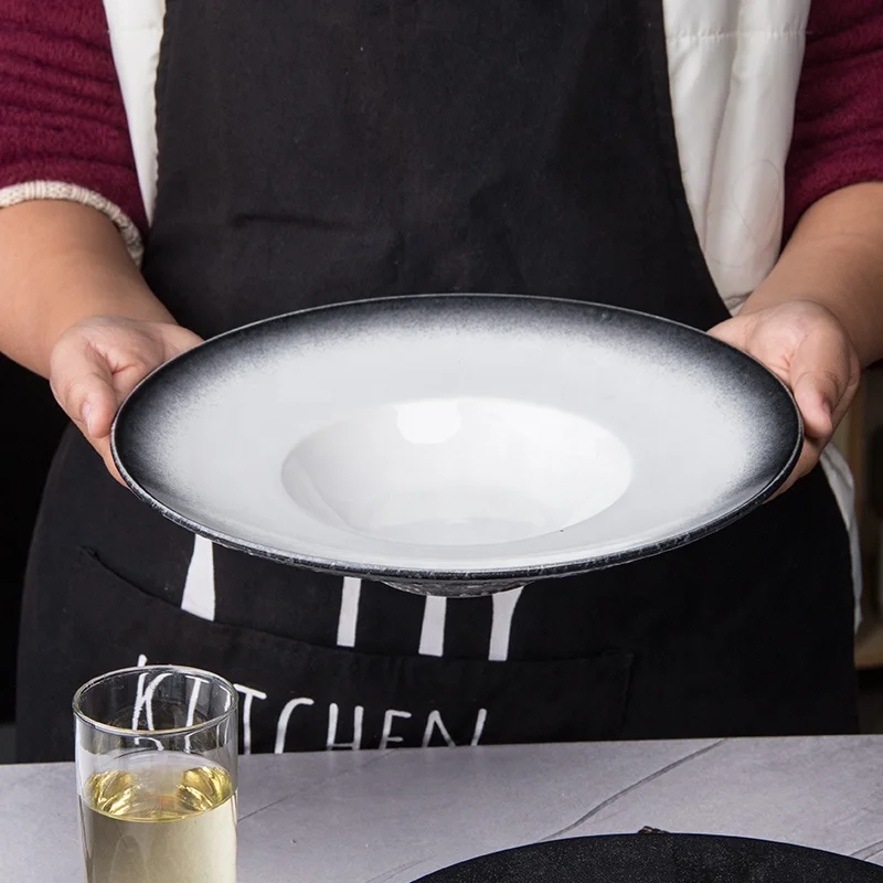 
New Design 9.5inch Porcelain Rim Bowl Soup Bowls Ceramic Soup Plate for Pasta Salad Vegetable Dessert Home Restaurant 