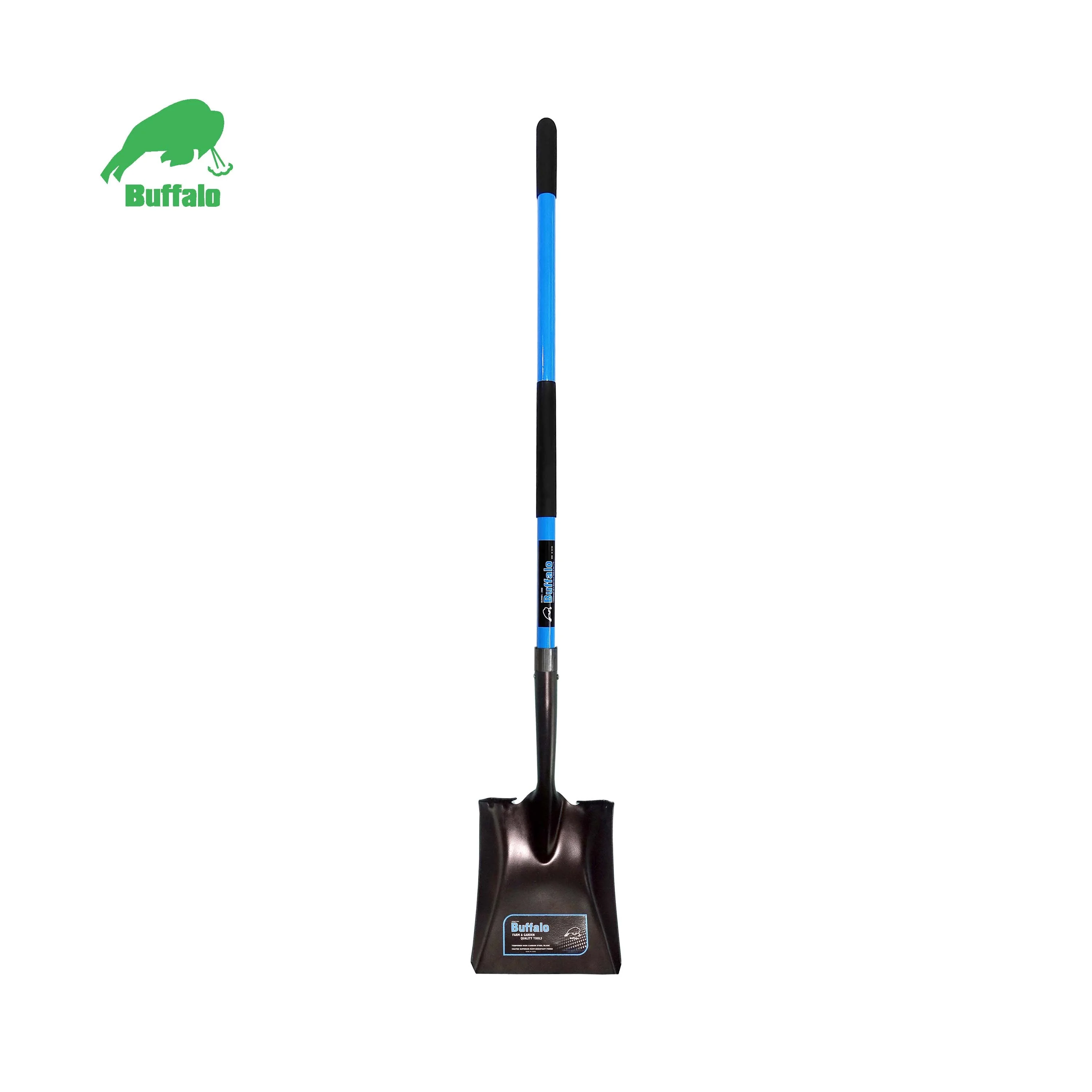 Buffalo Heavy Duty Digging Shovel / Serrated Blades, Antislip & Wide Step, Antislip Fiberglass Handle for Gardening,
