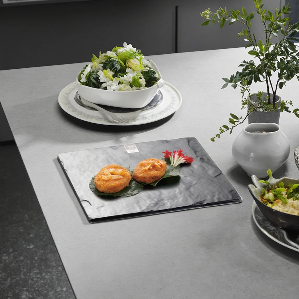 Hot Sale 100% Melamine Square Black Slate Stone Plate