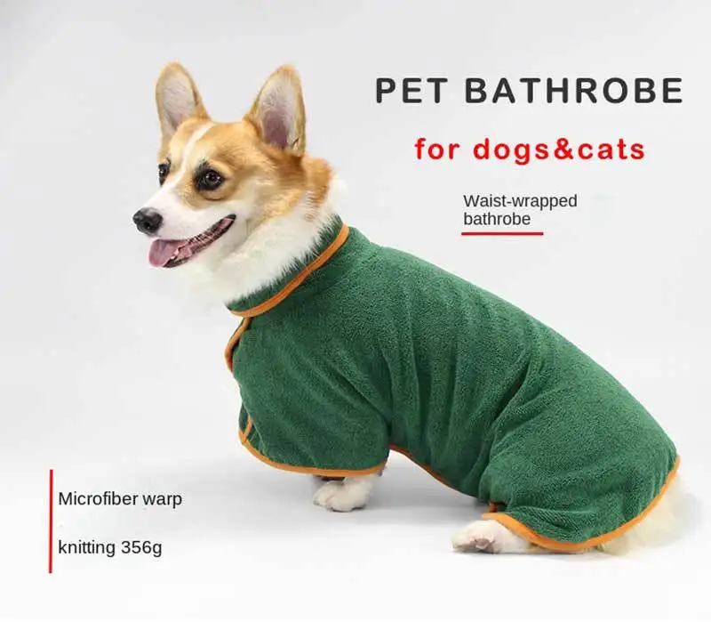 Dog Bathrobe Towel Super Absorbent Microfiber Adjustable Fast Drying Coat Pet Thick Soft Robe For Dogs