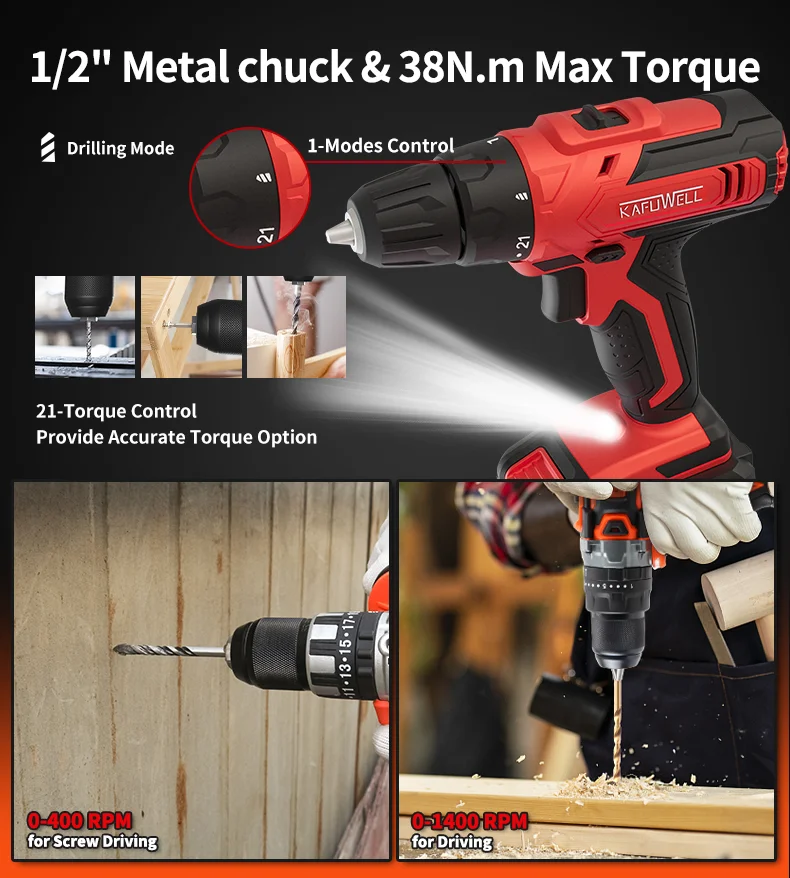 KAFUWELL PA4955A 21 В Профессиональная беспроводная дрель портативные электроинструменты двухскоростные электрические мощные ударные дрели