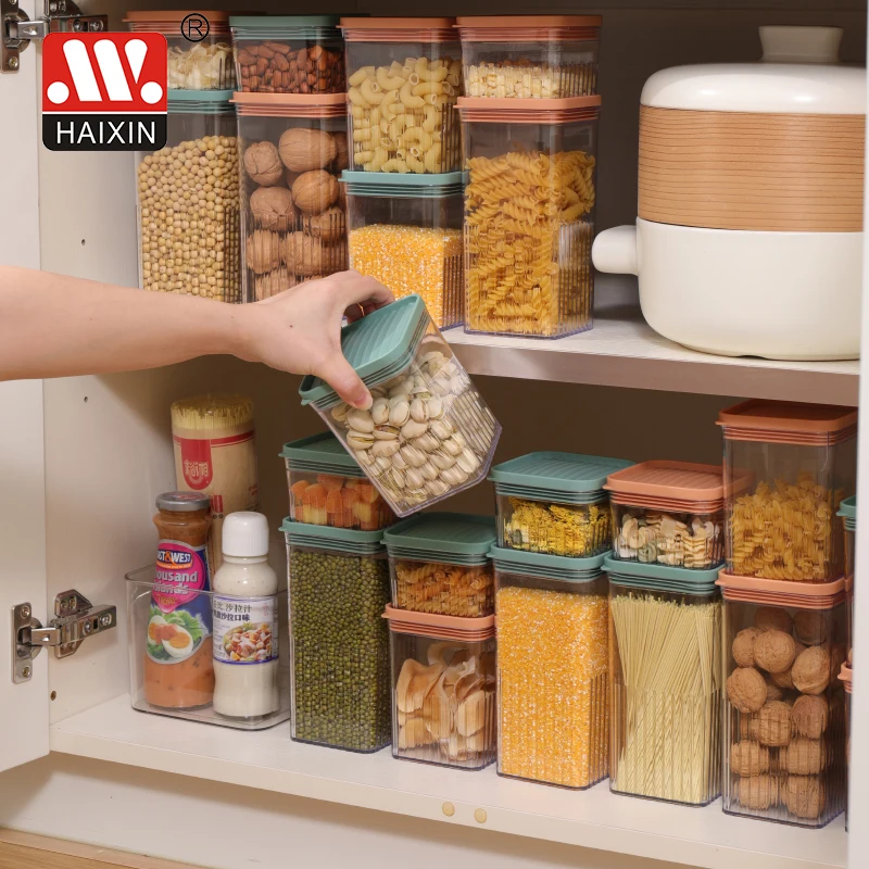 Haixing Stackable Storage Food Canister Plastic Box Airtight Lid for Kitchen Tall and Big 900ML Large