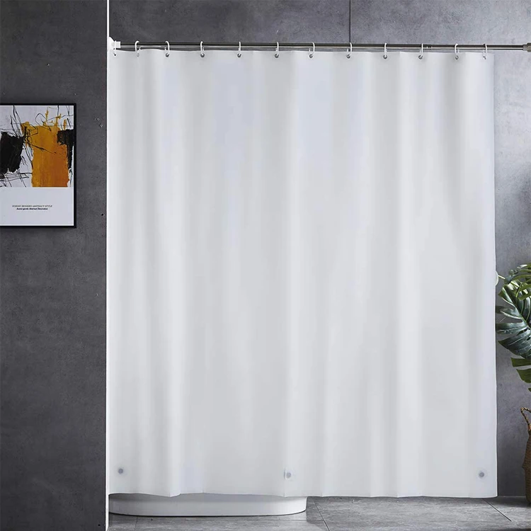 Eco-friendly mildew resistant waterproof PEVA rustproof grommet header weight magnets solid white shower curtain liner