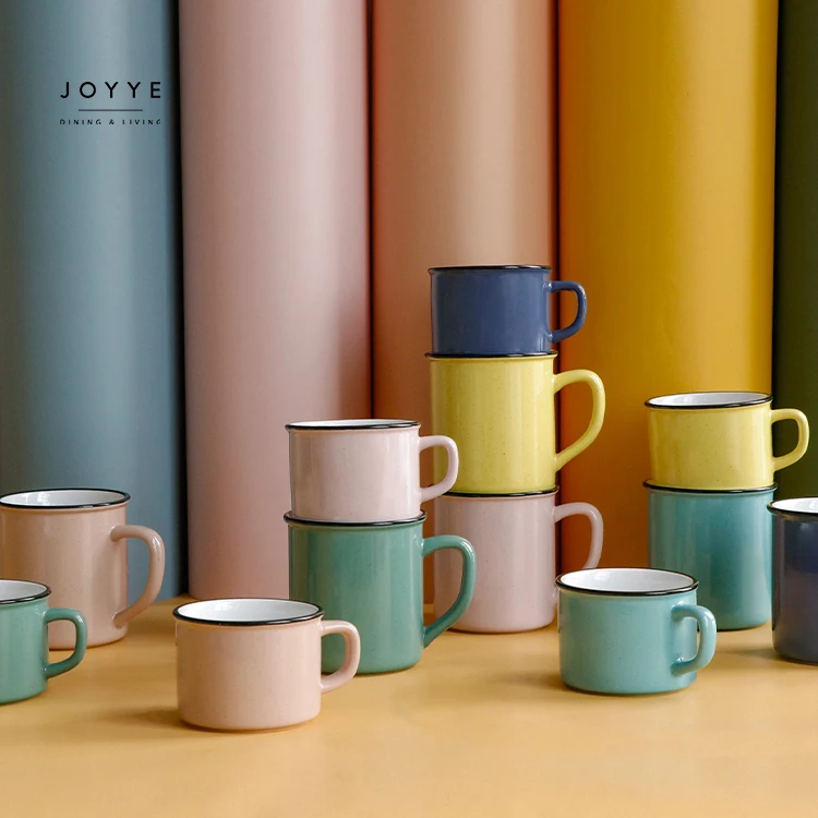Joyye Factory Colorful Enamel Glazed Ceramic Mugs Set Custom Tea Coffee Milk Cup Mugs