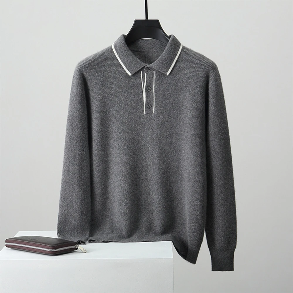 GUOOU Lapel cashmere inside out wearing cashmere Polo 2023 New Jersey men 100% pure cashmere sweater