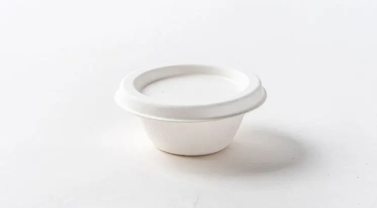 Eco friendly Material White Compostable Biodegradable 2oz Sugarcane Bagasse Sauce Cup Disposable Small Cup With Lid