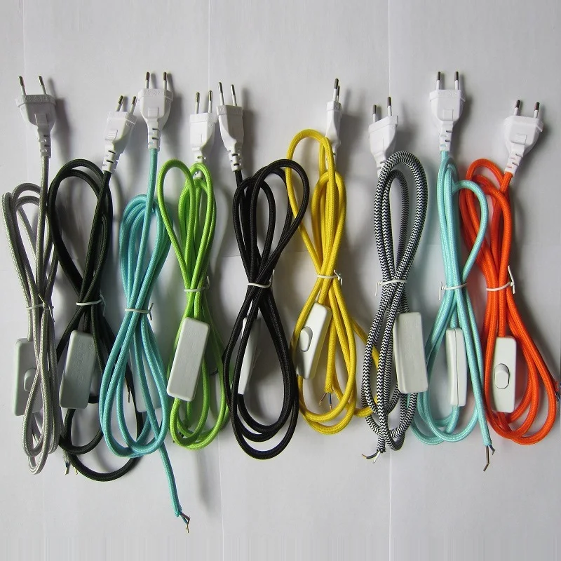 220-240V 2 pin European Plug Electrical Power Cord Textile Fabric Wire Cable with on off Switch / Dimmer Switch