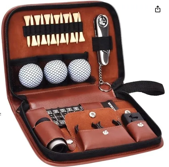 Golf Gifts for Men and Women, Golf Accessories Set with leather Case, Golf Balls, Rangefinder, Tees, Brush, Scorer, multi-tool