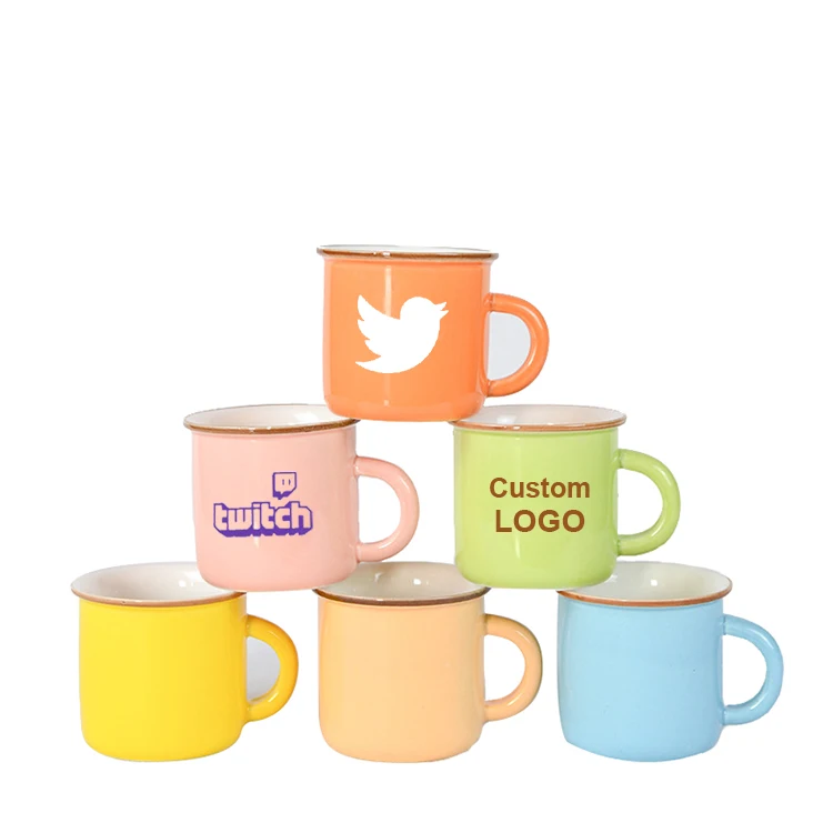Wholesale Customized Logo Printing Coating Metal Ceramics  Drinkware Enamel Tea Cup Coffee Mug