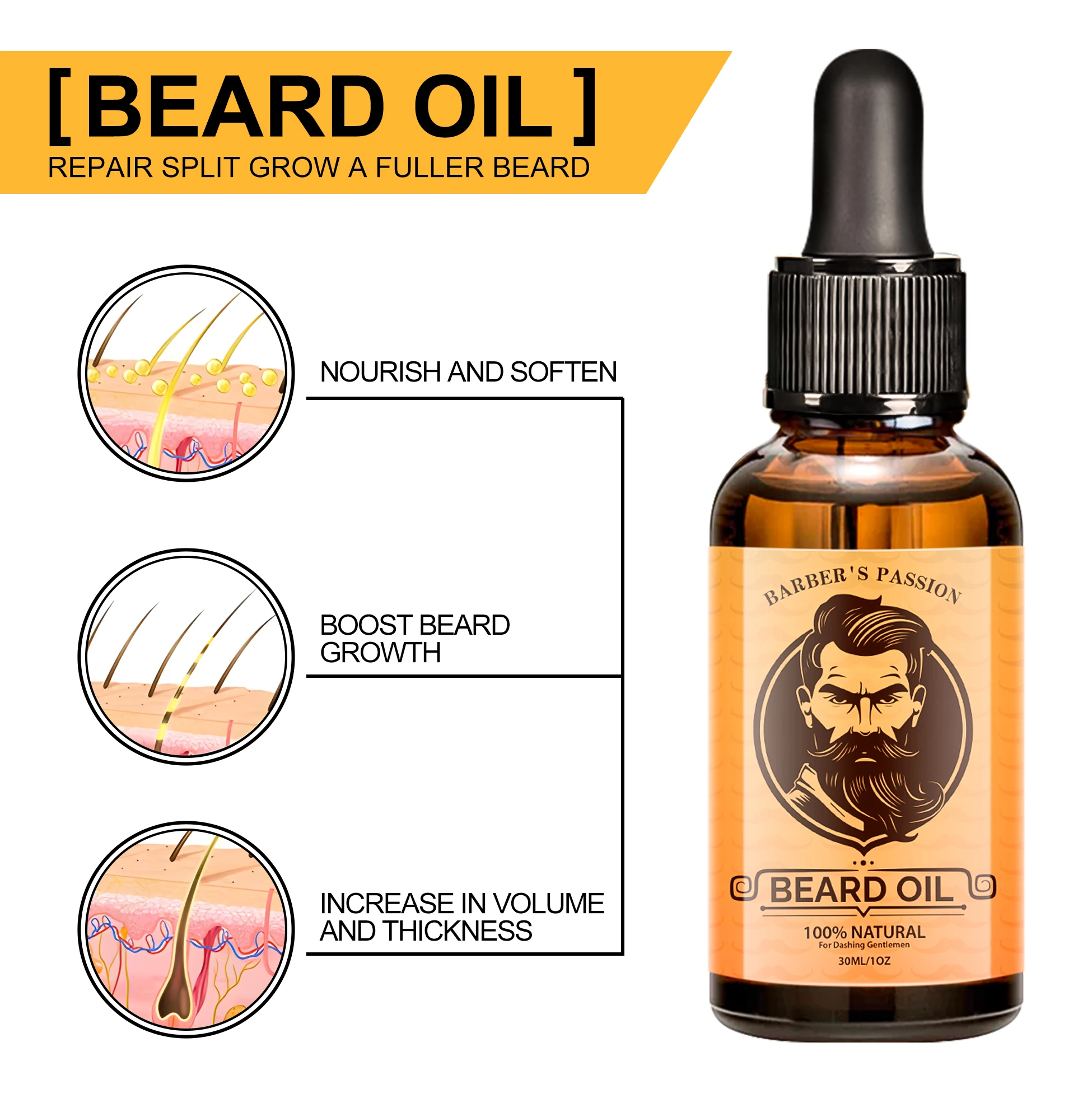Custom logo Cruelty-Free Natural Organic Men Best Beard Oil for Growth Private Label Man beard growth oil
