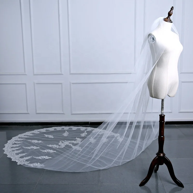 Большой шлейф, изысканная кружевная свадебная фата, свадебная фата DX9058