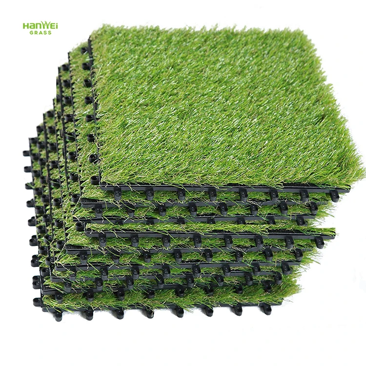 Hanwei grass 12x12 Turf puzzle  artificial grass interlocking artificial grass  tiles indoor for dogs