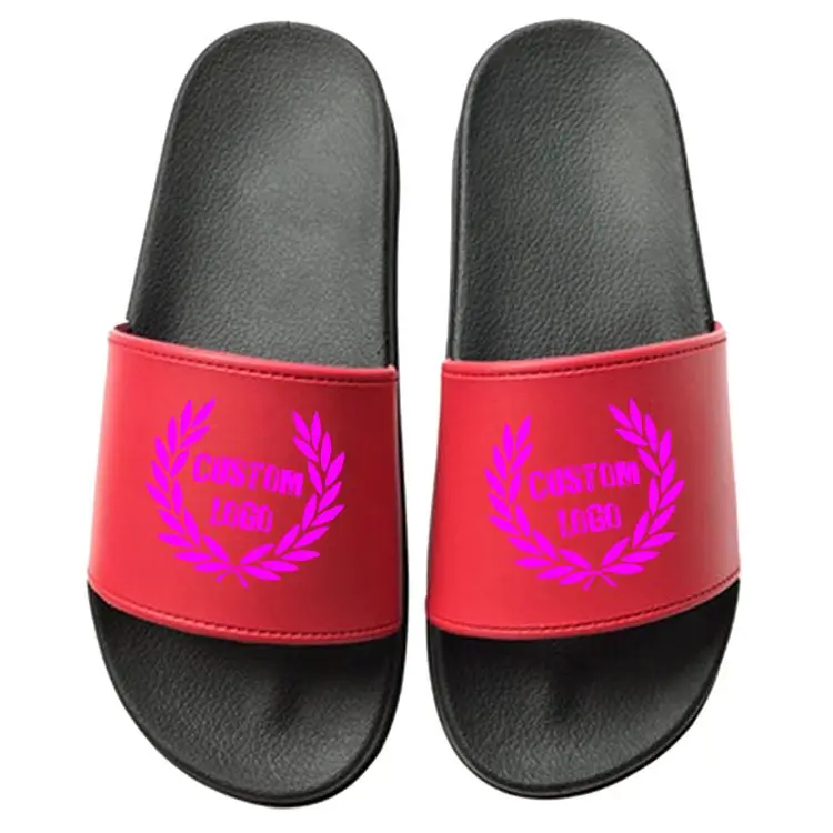 Сандалии-слайды женская обувь плоская подошва Эва черные с чистым логотипом резиновые на заказ вышитые