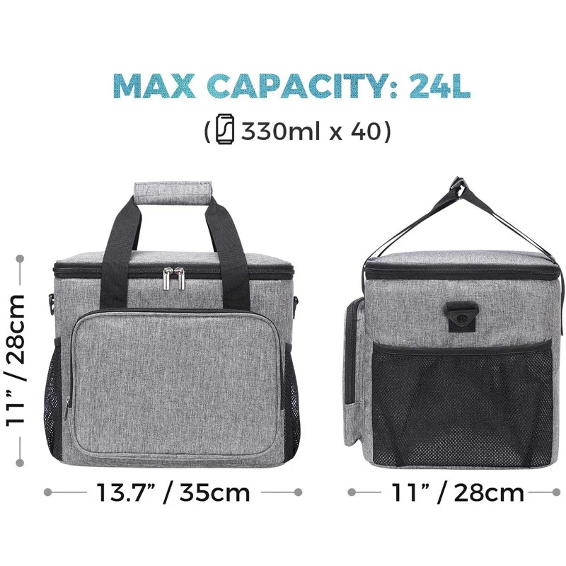 Reusable Waterproof Tote Black Plain Large Capacity Food Delivery Insulated Lunch Cooler Bags for Women Girls