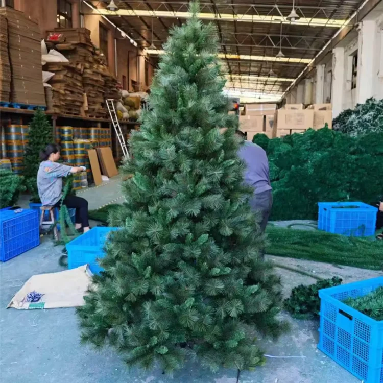 6ft/7ft/8ft Pre-Lit Artificial Tree Fire-Proof Christmas Tree with LED Lights Hinged Structure PVC PE Artificial Christmas Tree