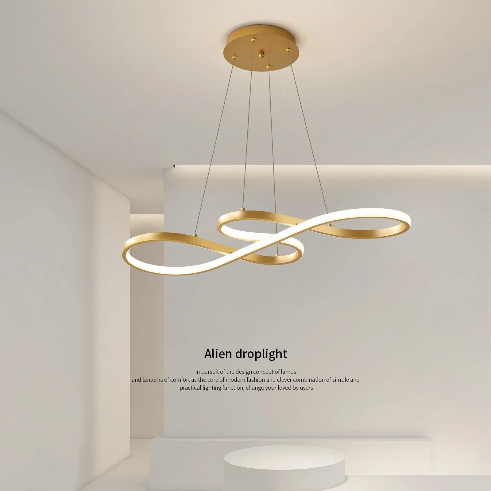 New Custom Bedroom Hotel Project Round Iron Aluminum Acrylic Lighting Modern Chandelier Led Circle Ring Pendant Light Lamp