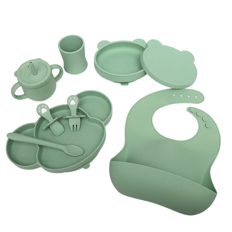Wholesale OEM/ODM Food Grade Silicone Baby Weaning Set BPA-Free Snack Bowl with Suction Plate and Spoon Cup Shape