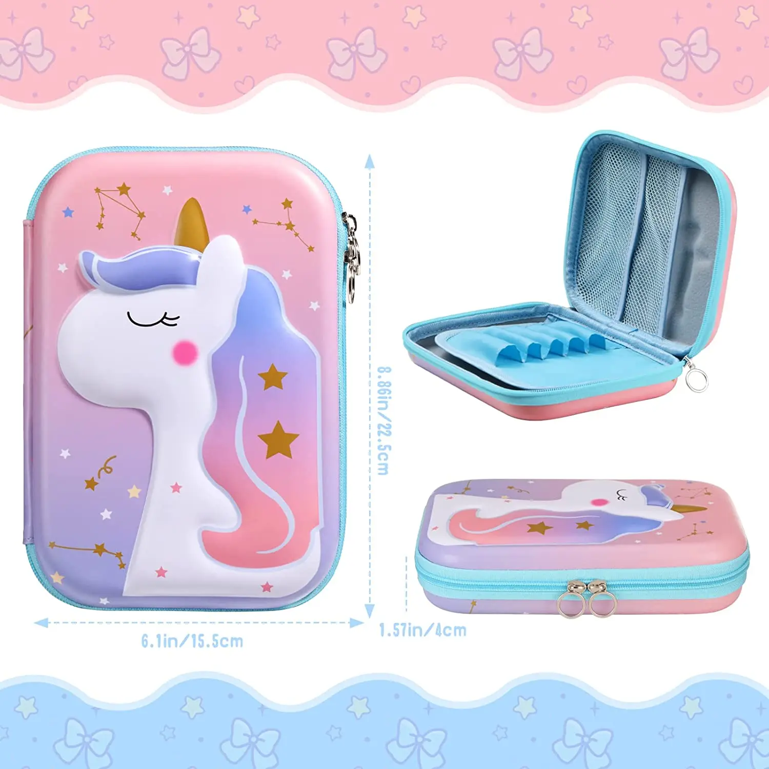 Cute 3d Unicorn Protective EVA Pen Holder Stationery Box Pencil Case Pouch For Students