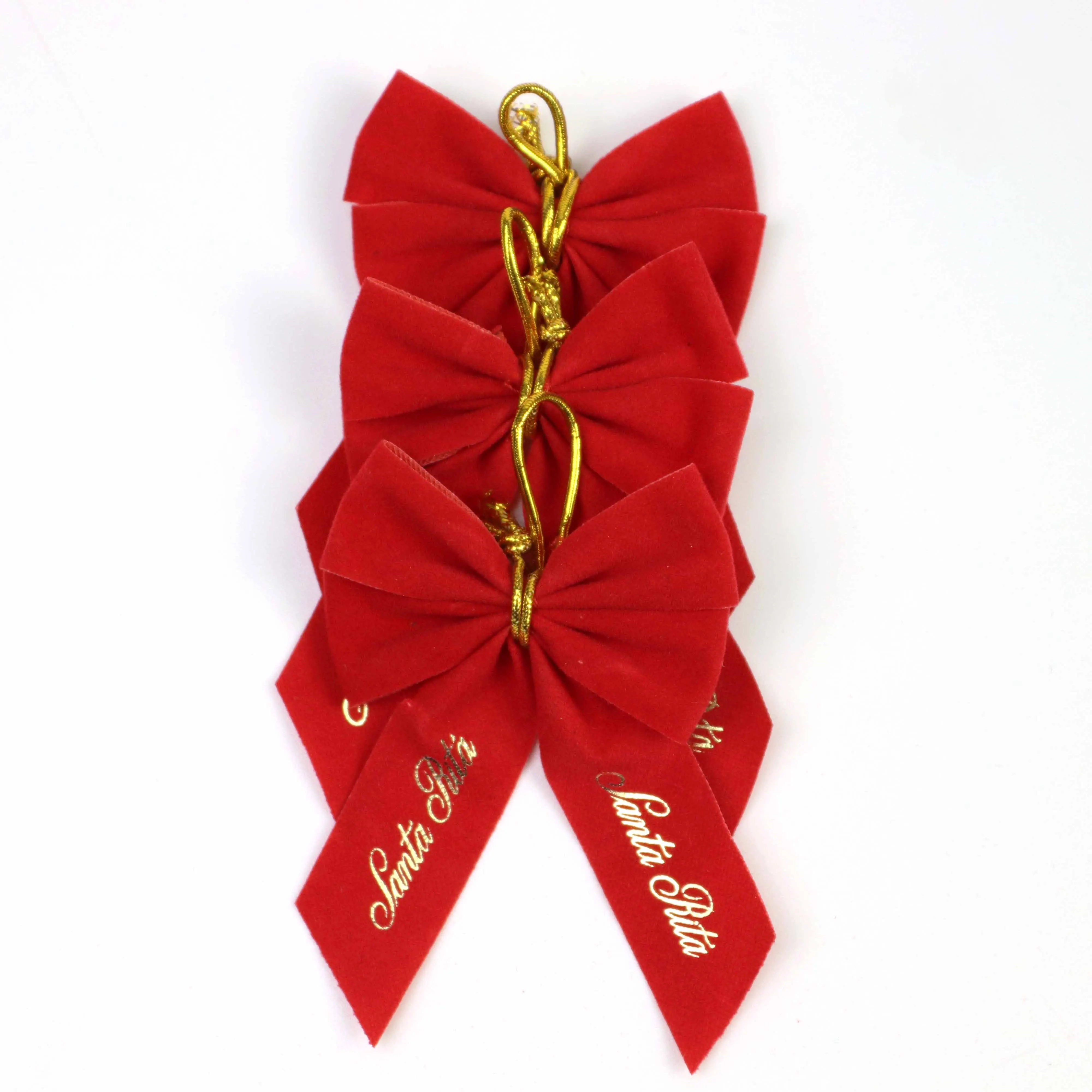 wholesale pre made red christmas ribbon bows with gold edge